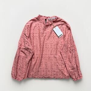 Zara NWT Tyra Blouse L Get Premium Collection Corral Pink Eyelet Cutouts Peasant